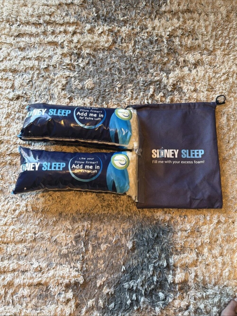 SIDNEY SLEEP Lot (2) Excess Foam Extra Foam Fillers With Storage Bag